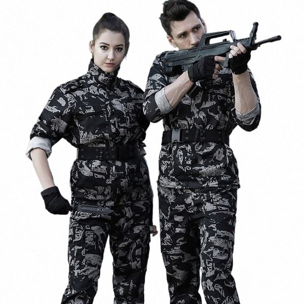 Schwarze Militäruniform Männer Taktische Jagd Kleidung Camoue Armee Anzüge Herren Kleidung Frauen Cargo Hosen Pyth Muster Jacken D6G9 #