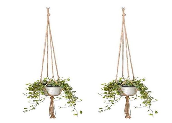 Cabide de plantas corda de juta vaso de flores artesanal tricô suporte de planta cesta suspensa com gancho novidade interior ao ar livre casa jardim balco1812733