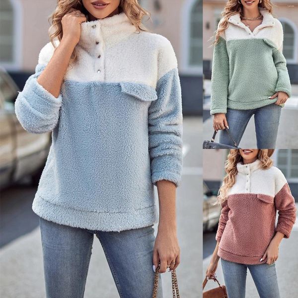 Damen-Kapuzenpullover, vielseitige Farbe, Stehkragen, dickes Plüsch-Top für Damen