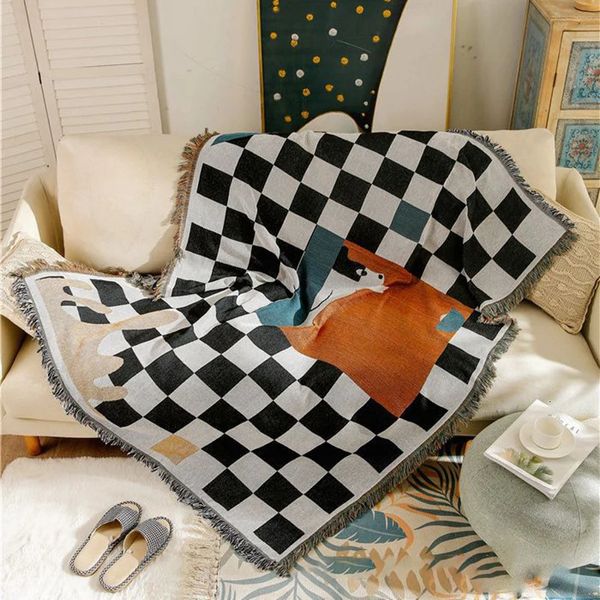 Marca manta cobertor mistura crochê checkerboard sofá capa de lã macia portátil cachecol quente xale malha nórdico lance 240325