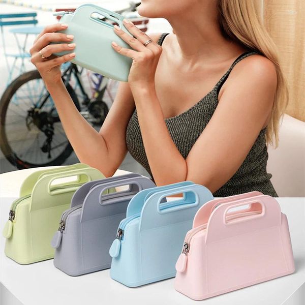 Borse portaoggetti Borsa a portafoglio con cerniera in silicone morbido impermeabile Borsa per trucco di grande capacità Borsa da viaggio da spiaggia Organizer da toilette da donna