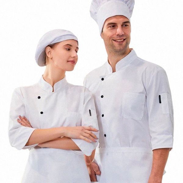 Roupa de chef preto e branco, uniforme de chef, casaco respirável, jaqueta, macacão, hotel, restaurante, roupas de trabalho w2Z4 #