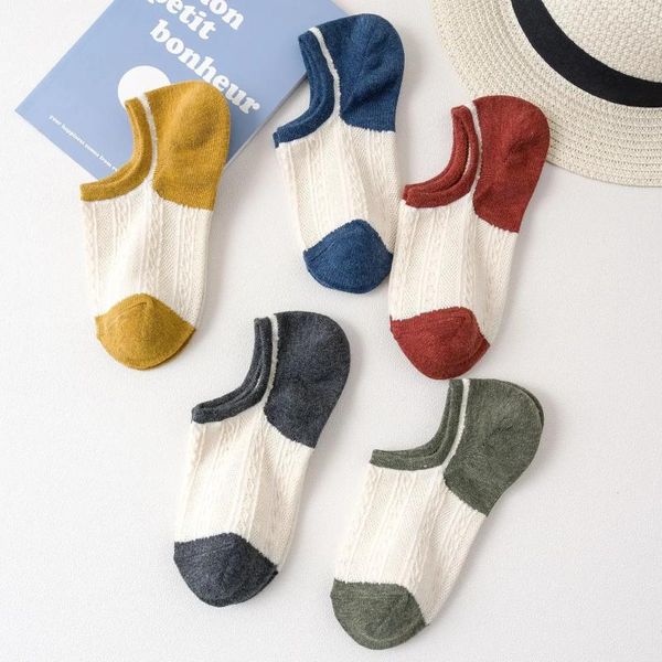 Herrenwesten 5 Paar Mädchen Socken für weibliche Frauen Sommer Herbst Baumwolle Niedlich Patchwork Knöchel Kurz Lässig 35-40