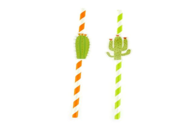 Cactus canudos de papel descartáveis, suprimentos para festa com decoração de festa, bar, coquetel, cartão de bebida, impressão 100 peças8400619