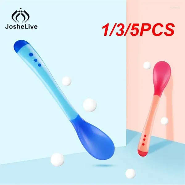 Cucchiai 1/3/5 pezzi 3 colori rilevamento della temperatura cucchiaio per bambini ragazzi bambino forchetta in silicone alimentazione posate per bambini