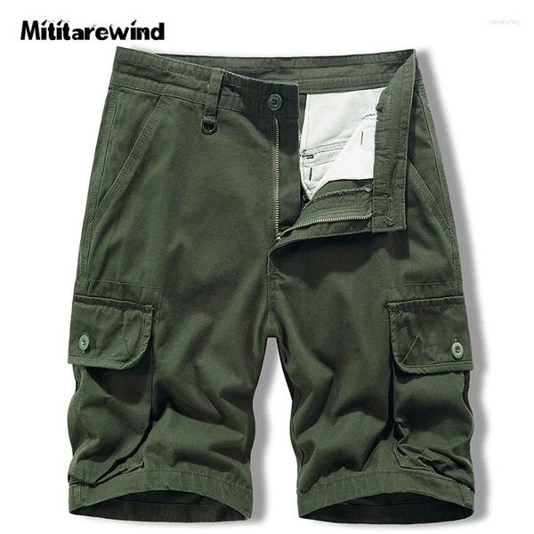 Pantaloncini da uomo stile giapponese estate casual cargo corti da uomo tinta unita vita media multitasche puro cotone traspirante Safari