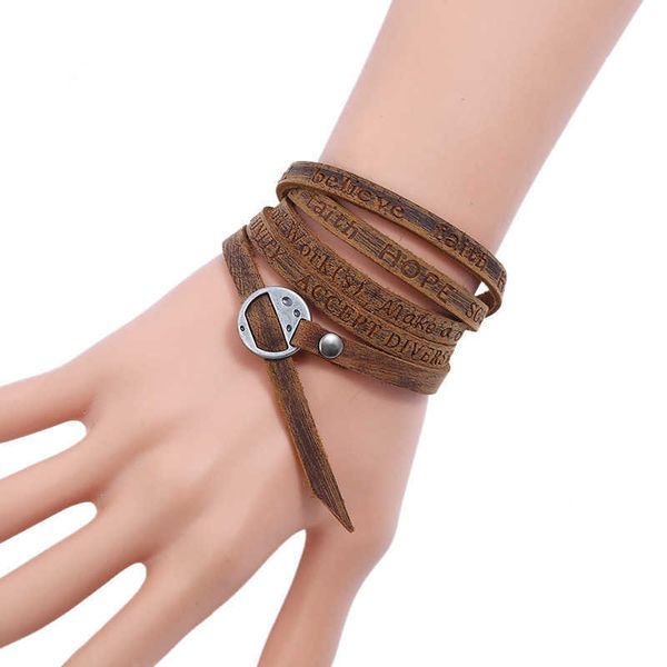 Punks neues Armband aus geprägtem Rindsleder mit fünf Kreisen, einfaches Multi-Circle-Herren-Lederarmband, Schmuck