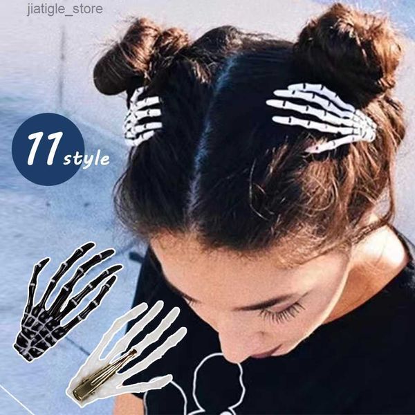 Grampos de cabelo criativo esqueleto mão grampo de cabelo para mulheres menina estilo gótico colorido hairpin halloween maquiagem festa headwear acessórios de cabelo y240329