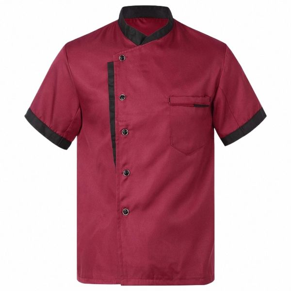 Womens Mens Chef Camisa Restaurante Cozinha Trabalho Uniforme Manga Curta Cozinha Casaco Jaqueta Cantina Hotel Food Service Camisa de Trabalho B5uL #