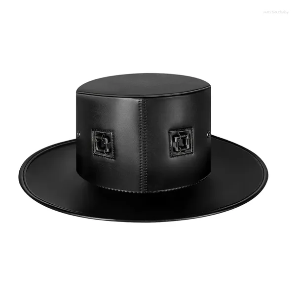 Boinas Steampunk Flat Top Hat com emblemas de caveira de metal Decorações Carnavais Role Play Chapéus