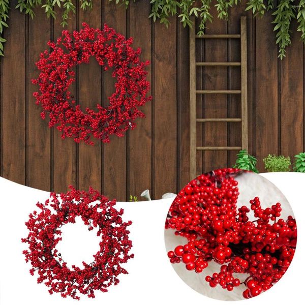 Dekorative Blumen, Valentinstag-Herzkranz für Haustür, Weihnachten, 39,9 cm, rote Beerenkränze, Fenster, Saugnäpfe