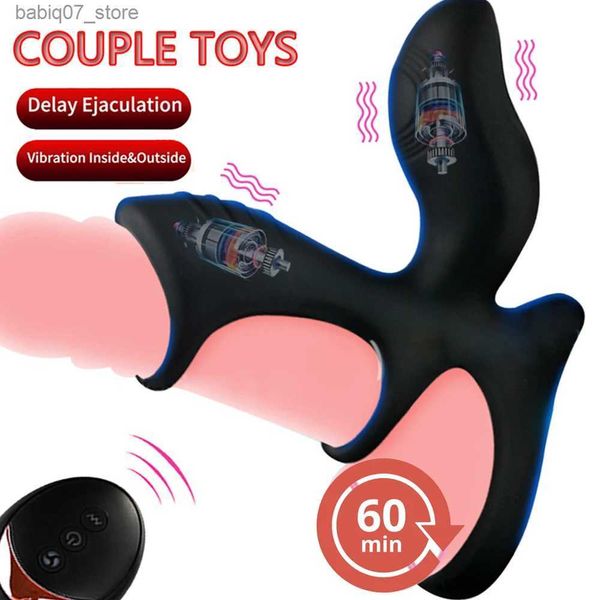 Outros itens de massagem Vibração anel de pênis casal vibrador estimulação clitoriana brinquedo masculino 10 modo G-spot massagem produto adulto controle remoto Q240329