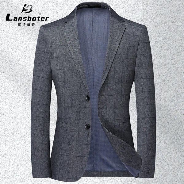 Abiti da uomo Lansboter Abito da uomo grigio Primavera e autunno Sottile versione coreana Slim Fit Elastico Non stirabile A quadri Piccolo lenzuolo casual