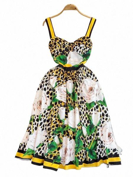 Verão sexy cinta de espaguete floral leopardo impressão dr mulheres praia backl strapl cintura elástica rosa fr festa vestidos r5s2 #