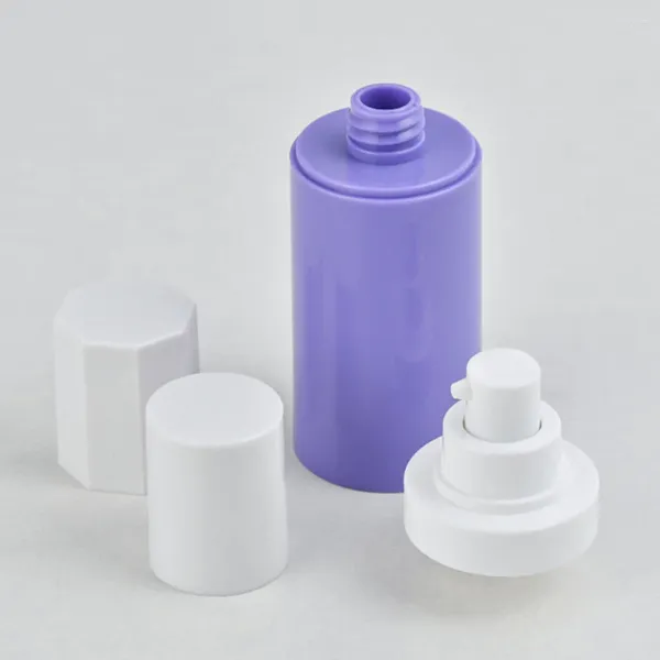 Aufbewahrungsflaschen, 4 Stück, Reise-Seifenbehälter, Vakuum-Lotion-Flasche, tragbarer Isolations-Make-up-Spender, lila, leer