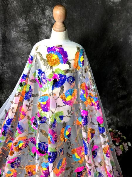 Aksesuarlar renkli kristal payetler çiçek parlak örgü elbise highend özel elbise tasarımcısı kumaş işlemeli kumaş