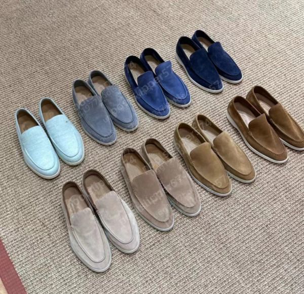 Designerschuhe Sommer Walk Slaser Frauen flach niedrige Top Wildleder Kuh Leder Oxfords Moccasins Sommer Charme Loafer Herren Gummi -Sohle -Wohnungen Loro Pianaa Frauen Männer Männer