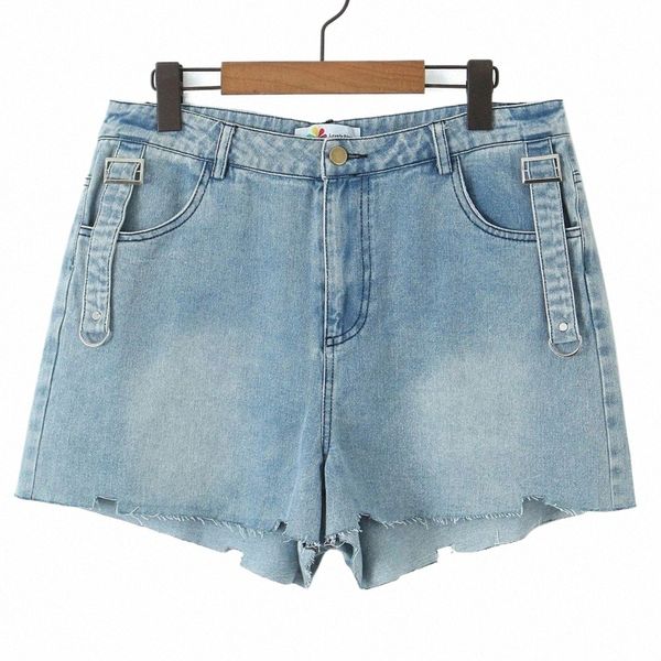 Boa qualidade plus size perna larga jeans roupas femininas 2023 verão corte punhos denim shorts curva de grandes dimensões calças quentes n7695 j7fy #