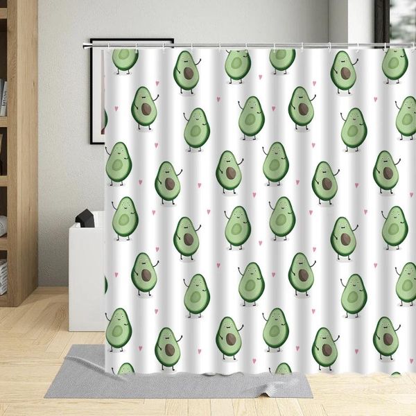 Duschvorhänge Cartoons Obst Wasserdicht Badezimmer Dekor Banane Wassermelone Avocado Druck Vorhang Polyester Stoff mit Haken