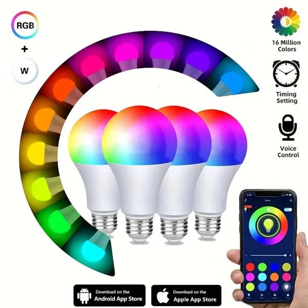 Nuove lampadine E27 Smart Bluetooth con controllo app per la camera da letto di casa RGBW LED Lampada di sincronizzazione musicale dimmerabile che cambia colore magico