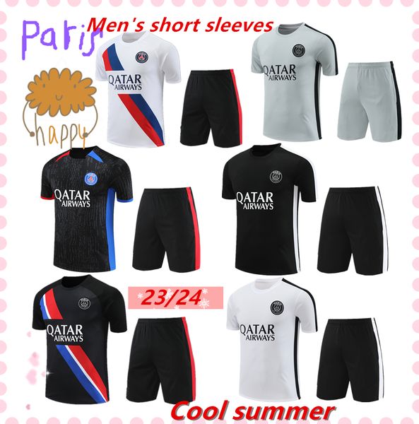 23 24 Masculino Manga Curta Outdoor Paris Training Wear Kit Esportivo de Futebol PSGes Terno de Treinamento de Manga Curta Adulto