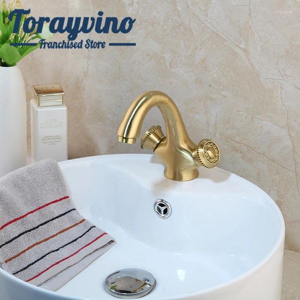 Rubinetti per lavandino del bagno Rubinetto a flusso cilindrico Rubinetto innovativo Ottone Wasserhahn Nichel Oro Montaggio su piattaforma Rubinetti miscelatori con una maniglia