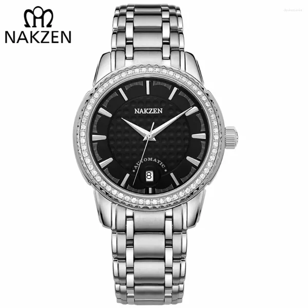 Armbanduhren NAKZEN Männer Business Mechanische Uhr Herren Automatische Miyota 8215 Movt Diamant Uhren Saphir Handgelenk Wasserdichte Uhr