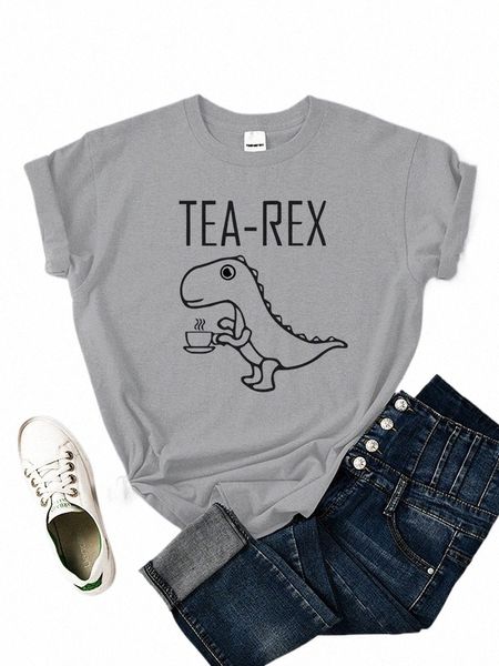 Tè Rex Divertente Dinosauro Bere Caffè T-shirt femminile Traspirante Casual Manica corta Persality All-math Tee Abbigliamento Donna Top