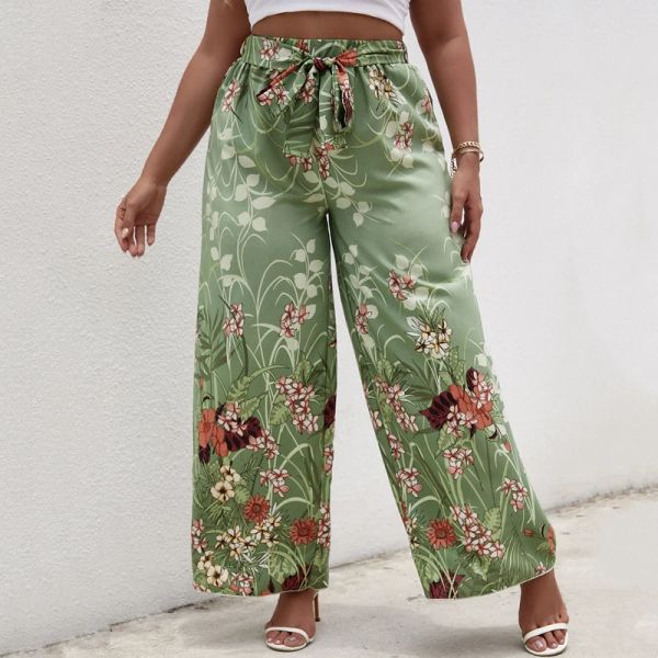 Hosen plus Größe floraldruck blumbarer Sommer elegantes Weitbein Hosen elastische Taillenflügel lässig böhmische Hosen Hosen weiblich große Größe 6xl