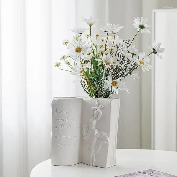 Vasi Libro astratto Bianco Nordico Moderno Porcellana Bellezza umana Viso Corpo Contenitore per fiori Soggiorno Scaffale Decorazione scrivania Regalo