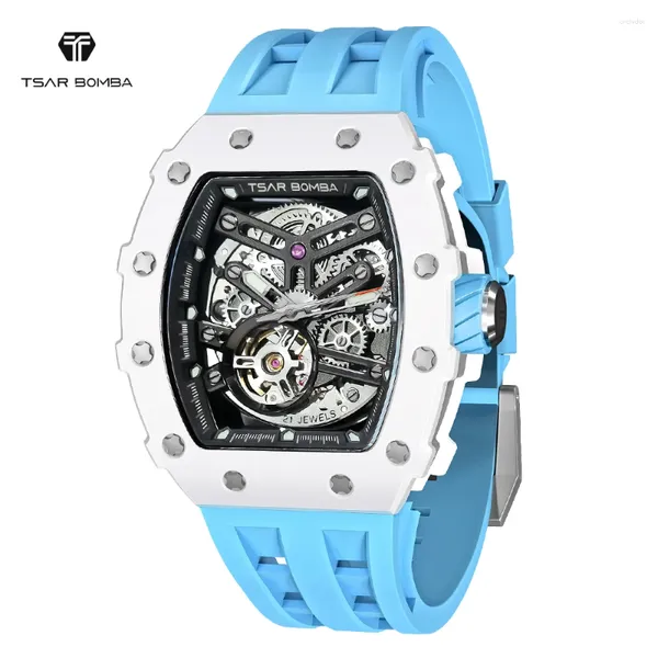Relógios de pulso TSAR BOMBA Relógio Mecânico para Homens Caixa de Cerâmica Top Marca Automática Mens Relógios Luxo À Prova D 'Água Tonneau Relógio