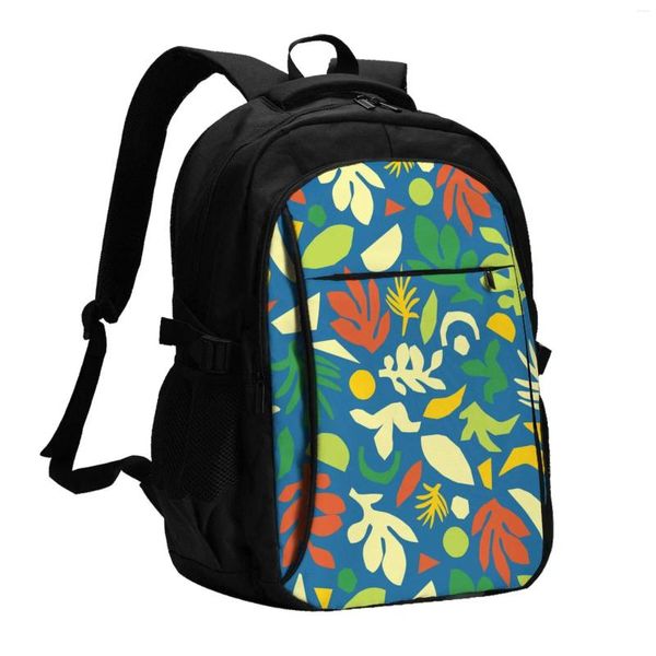 Mochila Abstrata Verão Folhas Sem Costura Grande Capacidade Notebook Escola Moda Impermeável Ajustável Viagens Esportes