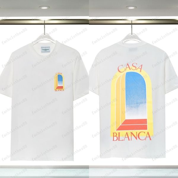 Casablanca-Hemd Herren-T-Shirts Designer-T-Shirts Regenbogen-Pilz-Buchstabendruck Kurzarmoberteile Baumwolle Lose Männer-Frauen-Hemd