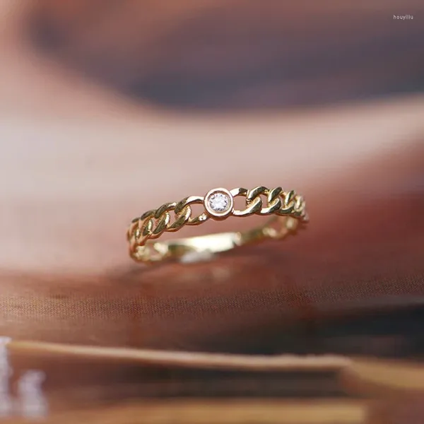Anéis de cluster retro francês oco trançado anel feminino moda 925 prata esterlina banhado a ouro personalizado corrente meninas jóias presente