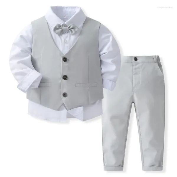 Set di abbigliamento Abbigliamento per ragazzi Set da boutique Abiti da compleanno da 1 a 5 anni Gentiluomo grigio che indossa gilet a maniche lunghe adatto a costumi da bambino