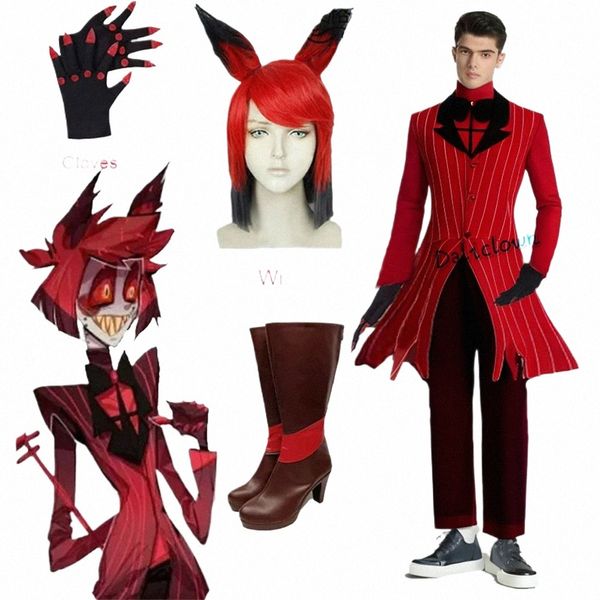 alastor Cosplay Hazbin Anime Cosplay Kostüm Perücke Ohren Hotel Schuhe Accories Halen Party Uniform Männer Frauen Jacke Roten Anzug A13t #