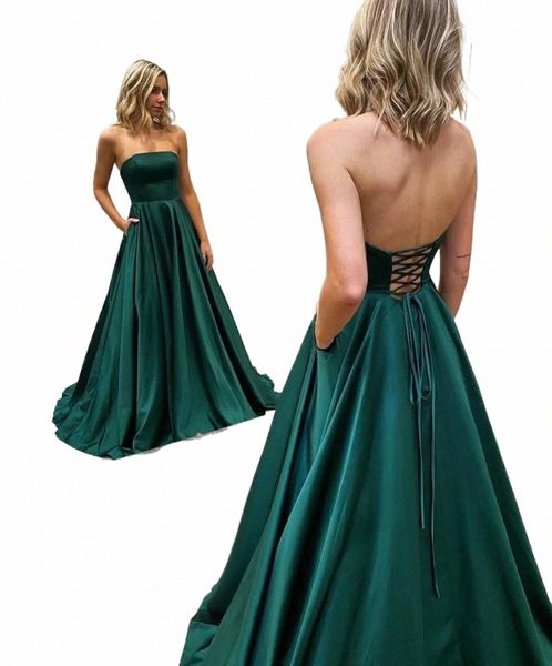 Luxiyiao LO174 Lg Атласные зеленые платья для выпускного вечера с карманами Strapl Maxi Корсет Назад Формальные вечерние платья для выпускного вечера a6Fh #