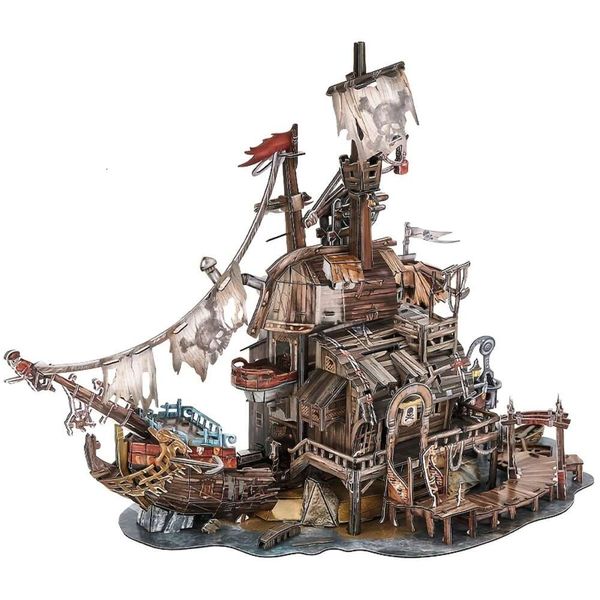 Tortuga Caribbean Pirates Bay Modelo Brinquedos montados à mão para adultos Tide Play 3D Quebra-cabeça tridimensional Navio pirata Quebra-cabeças Quebra-cabeças Artesanato Adultos Aniversário