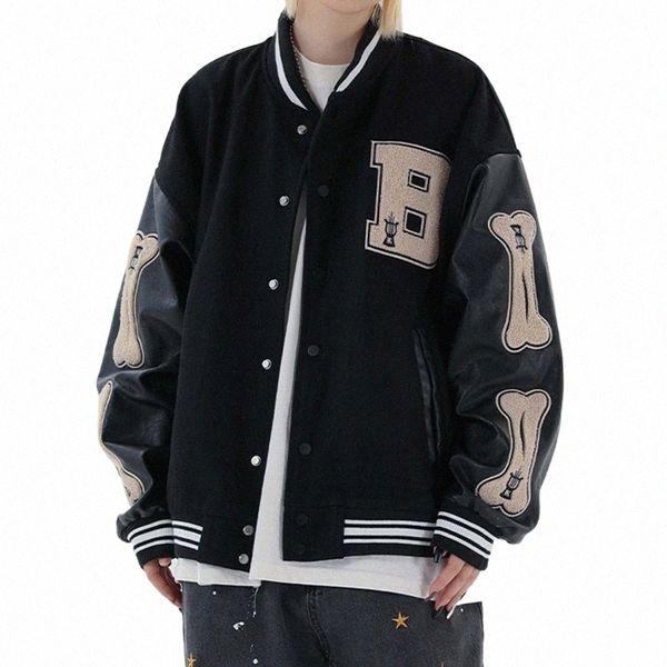 Университетская бейсбольная куртка-бомбер для женщин и мужчин Хип-хоп Harajuku Пэчворк Кожаные куртки Уличная одежда Повседневная мужская куртка для колледжа P6ja #