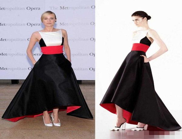 2019 Diane Kruger lindo vestido de tapete vermelho alto baixo vestido de celebridade vestidos de noite sem costas vestido de baile preto mancha emendado custom made2484359