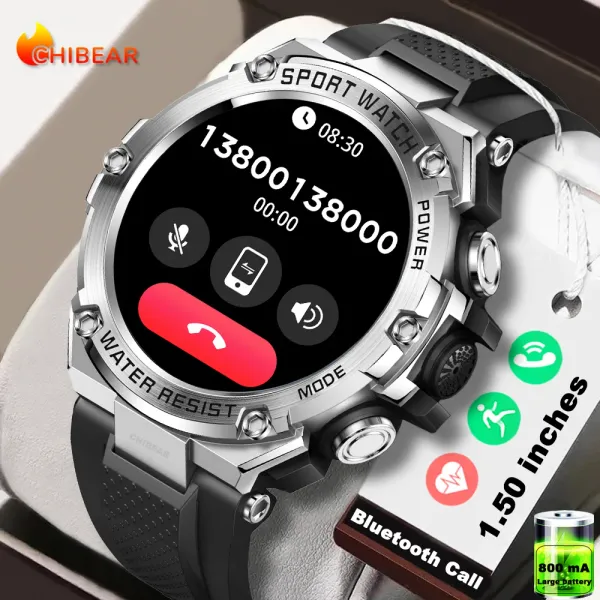 Novo militar relógio inteligente 800mah ultra longo alcance corpo resistente bluetooth chamada outdor monitoramento de saúde esporte rastreador smartwatch masculino