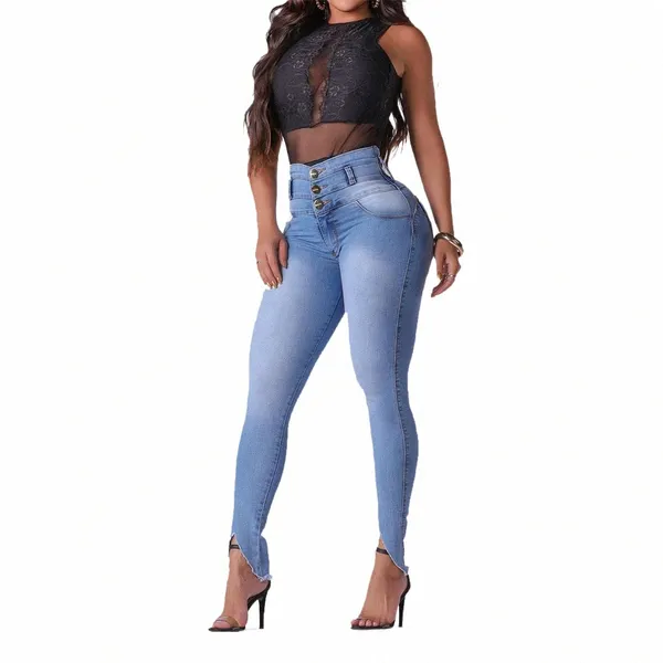 2024 Fi di alta qualità delle donne dei jeans a vita media stretch slim-fit pantaloni in denim Sha Butt Lift Jeans gamba sottile pantaloni elastici w4uD #