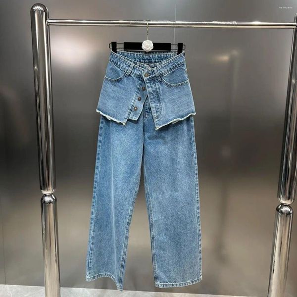 Женские джинсы, осенние однобортные брюки-кюлоты с разрезом, прямые милые модные джинсовые брюки для девочек, повседневные женские брюки