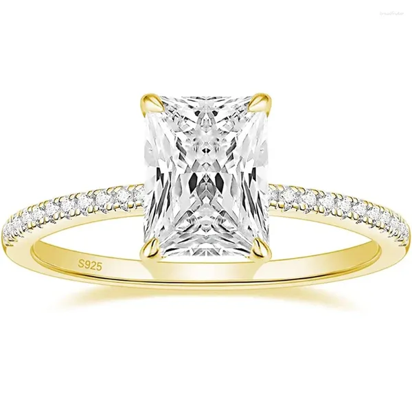 Anéis de cluster moda 925 esterlina sliver noivado para mulheres corte radiante zircônia cúbica casamento banda cz promessa anel 7 9mm