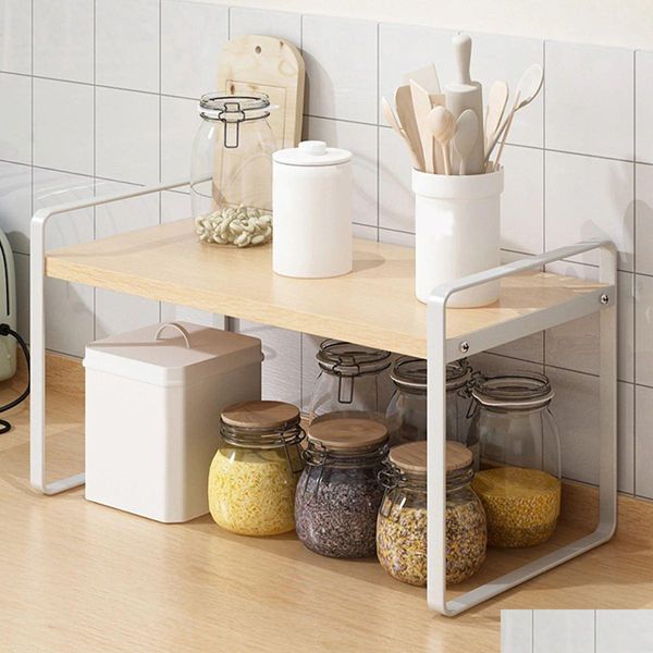 Organização de armazenamento de cozinha Branco Armário Prateleira Organizador Empilhável Despensa Armário Armário Stand Rack Risers Spice Drop Deliv Otg54