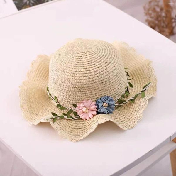 Cappelli a tesa larga Estate Donna Cappello di paglia Fiore Floppy Panama Vacanza Parasole Visiere Protezione solare esterna Pieghevole Protezione solare da spiaggia