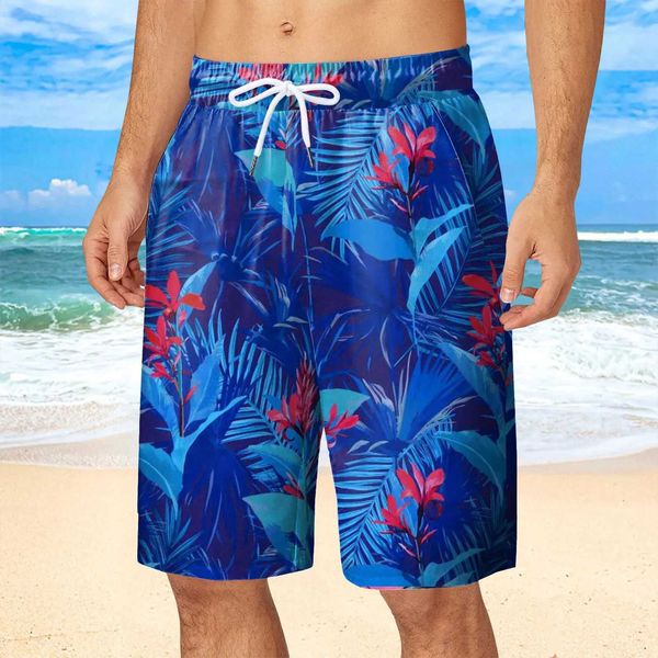 Pantaloncini da uomo Hawaiian beach resort pantaloncini da uomo pantaloncini casual stampati in 3D pantaloncini da surf costume da bagno con fasciatura elastica J240328