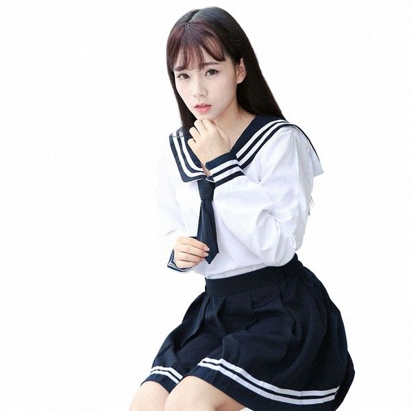 uniforme JK de alta qualidade japonês marinheiro terno menina uniforme escolar Kansai colarinho estudante de manga curta saia plissada terno azul marinho D7kI #