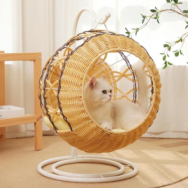 Kedi Taşıyıcıları Rattan Pet Sallanan Yuva Kradle House Süper Büyük Asma Sepet Çıkarılabilir Yıkanabilir Yatak Tüm Mevsimler