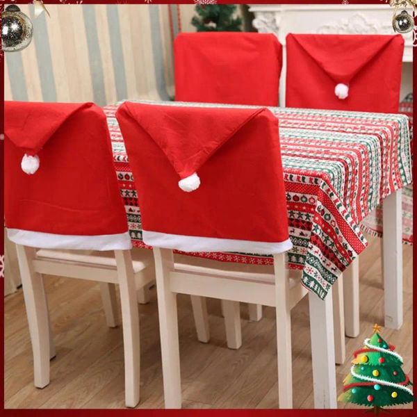 Coprisedie 4 pezzi da pranzo in tessuto non tessuto, schienale natalizio, morbido cappello da Babbo Natale, forniture per feste annuali universali